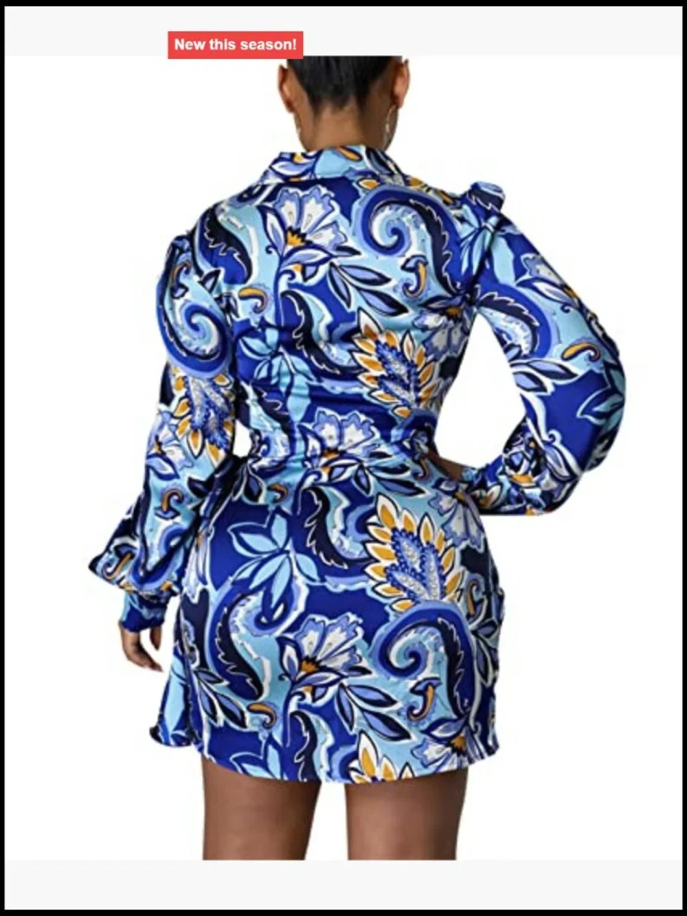 V Neck Floral Print Wrap Mini Dress Long Sleeve Self Tie Party Club Dresses